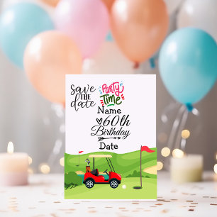 Cartão Postal De Convite Golfer 60º aniversário com carrinho de golfe Salve