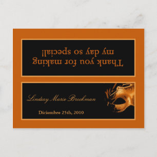 Cartão Postal De Convite Goody Bag Topper Mis XV Orange Black Party