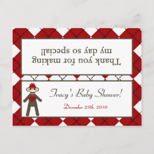 Cartão Postal De Convite Goody Bag Topper Red Sock Monkey Argyle