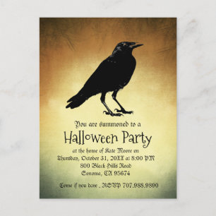 Cartão Postal De Convite Gótica Raven Nunca Mais Festa De Halloween