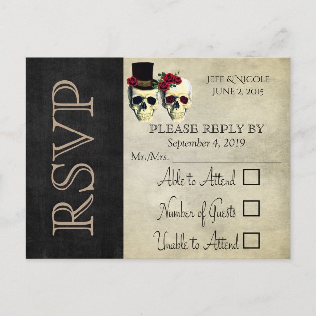 Cartão Postal De Convite Gótico RSVP Vermelho de Casamento Russo de Noiva & (Frente)