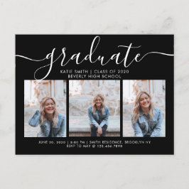Cartão Postal De Convite Graduação 3 de Caligrafia em White Preto