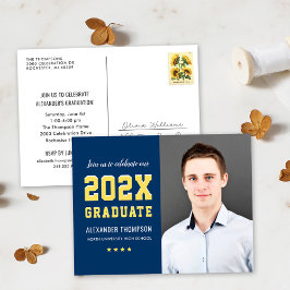 Cartão Postal De Convite Graduação de Foto Amarela do Marinho Moderno 2025