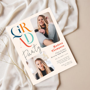 Cartão Postal De Convite Graduação de Foto Colorida Moderna com Dois Quadro