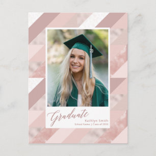 Cartão Postal De Convite Graduação de Foto Moderna Marble, Rosa, 2022