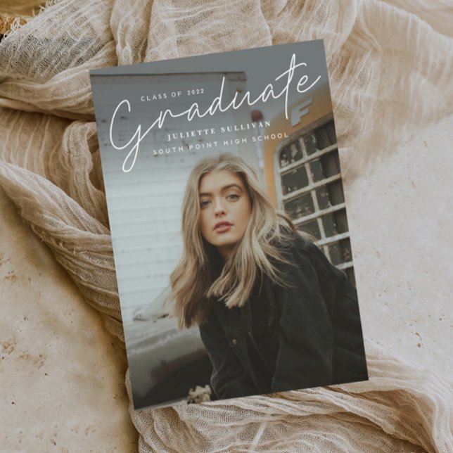 Cartão Postal De Convite Graduação de Foto Simples de Script Moderno (Criador carregado)