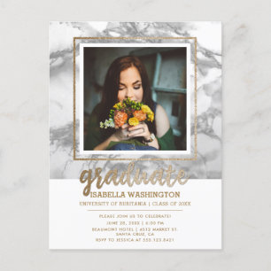 Cartão Postal De Convite Graduação de Fotos de Script Glitter de Mármore e 