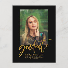 Cartão Postal De Convite Graduação de Fotos Elegante Dourada de Script Pret