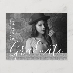 Cartão Postal De Convite Graduação de Fotos em Preto e Branco em Burlap R