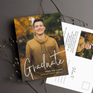 Cartão Postal De Convite Graduação de Fotos Simples com Formando de Script 
