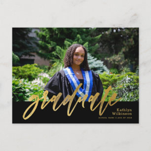 Cartão Postal De Convite Graduação de Fotos Simples por Caligrafia Dourada