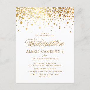 Cartão Postal De Convite Graduação Elegante Faux Gold Foil Confetti