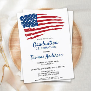 Cartão Postal De Convite Graduação Militar Patriótica Americana Flag Usa