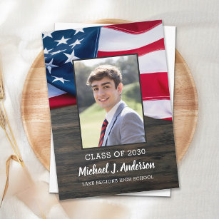 Cartão Postal De Convite Graduação Militar Patriótica USA Flag