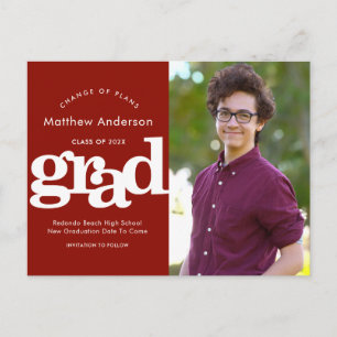 Cartão Postal De Convite Graduação vermelha planos de mudança de imagem ous