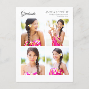 Cartão Postal De Convite Graduation 4 Photo Announcement Party