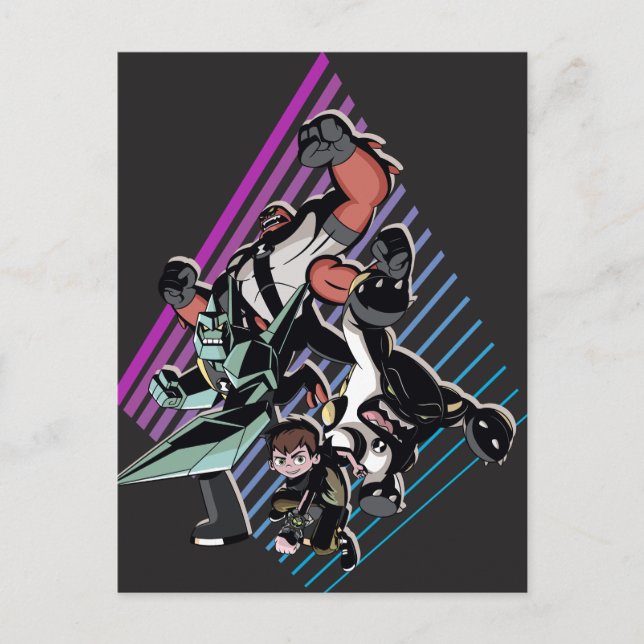 Cartão Postal De Convite Gráfico do Grupo de Alienígenas Retroativo Ben 10 (Frente)