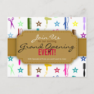 Cartão Postal De Convite Grande Abertura de Salão de Cabelo Multicolores de