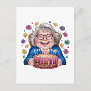 Cartão Postal De Convite Granny Óculos Felizes Aniversário Gráfico