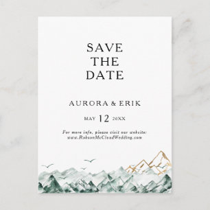 Cartão Postal De Convite Green and Dourado Mountain Save the Date Postcard