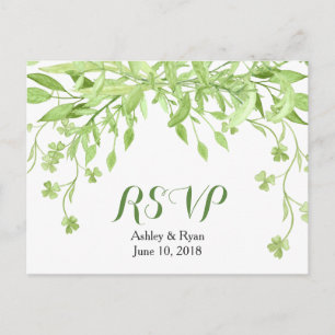 Cartão Postal De Convite Greenery Clover Floral Wedding RSVP