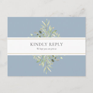 Cartão Postal De Convite Greenery Dusty Blue Wedding Song Request RSVP