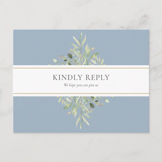 Cartão Postal De Convite Greenery Dusty Blue Wedding Song Request RSVP (Frente)