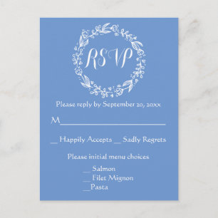 Cartão Postal De Convite Grinalda Floral de Noiva Flor de Milho Azul RSVP