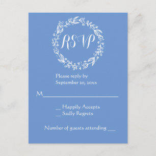 Cartão Postal De Convite Grinalda Floral de Noiva Flor de Milho Azul RSVP