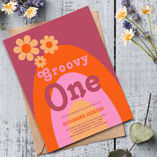 Cartão Postal De Convite Groovy One Retro Boho Festa de 1º Aniversário