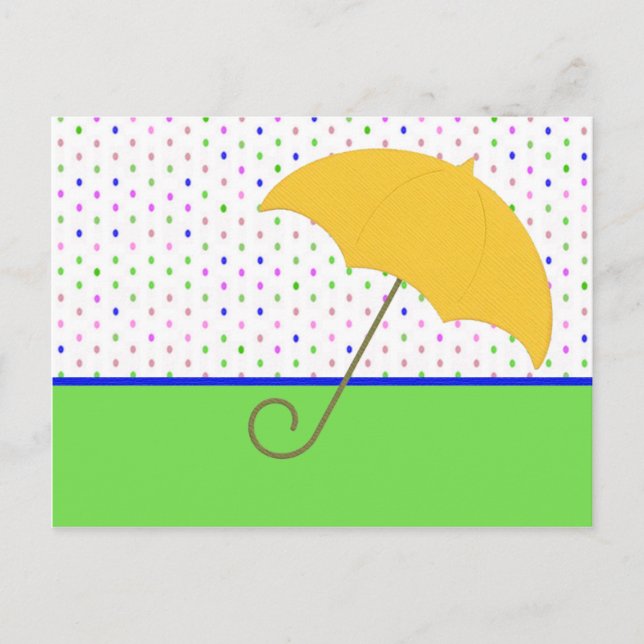 CARTÃO POSTAL DE CONVITE GUARDA-CHUVA DE CHUVEIRO DE BEBÊ POLKA (Frente)