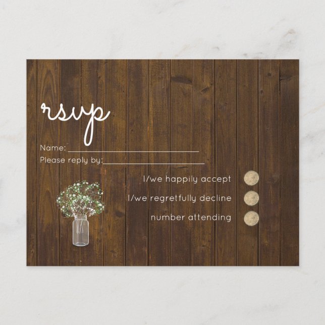 Cartão Postal De Convite Gypsophila Mason Jar Wedding RSVP (Frente)