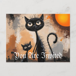 Cartão Postal De Convite Halloween de Gato Pequeno