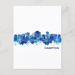 Cartão Postal De Convite Hampton Virginia Skyline Blue