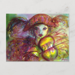 Cartão Postal De Convite HARLEQUIN JOGANDO VIOLIN Music, Mascarada