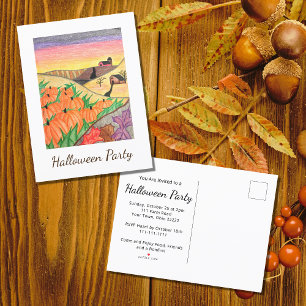 Cartão Postal De Convite Harvest Pumpkins Folk Art Halloween Party