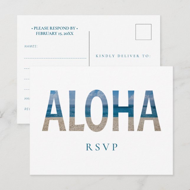 Cartão Postal De Convite Hawaii Beach Wedding Aloha Foto RSVP (Frente/Verso)