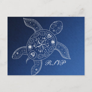 Cartão Postal De Convite Hawaiian Sea Turtle White Blue Beach Casamento RSV
