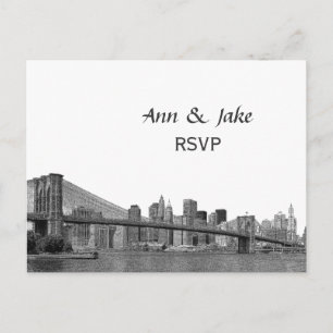 Cartão Postal De Convite Horizonte de NYC Ponte Bklyn Gravada #2H RSVP
