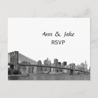 Cartão Postal De Convite Horizonte de NYC Ponte Bklyn Gravada #2H RSVP