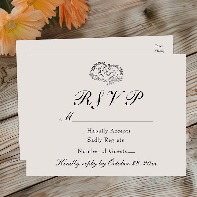 Cartão Postal De Convite Horse Rustic Western Country Elegant Weding RSVP (Criador carregado)