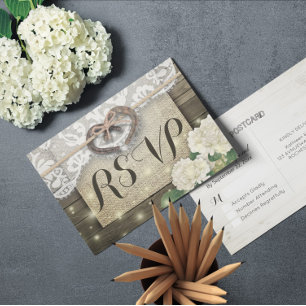 Cartão Postal De Convite Horsfere Hydrangea Wood Wedding RSVP Resposta gent