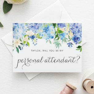 Cartão Postal De Convite Hortênsias Azuis Você Será Meu Atendente Pessoal
