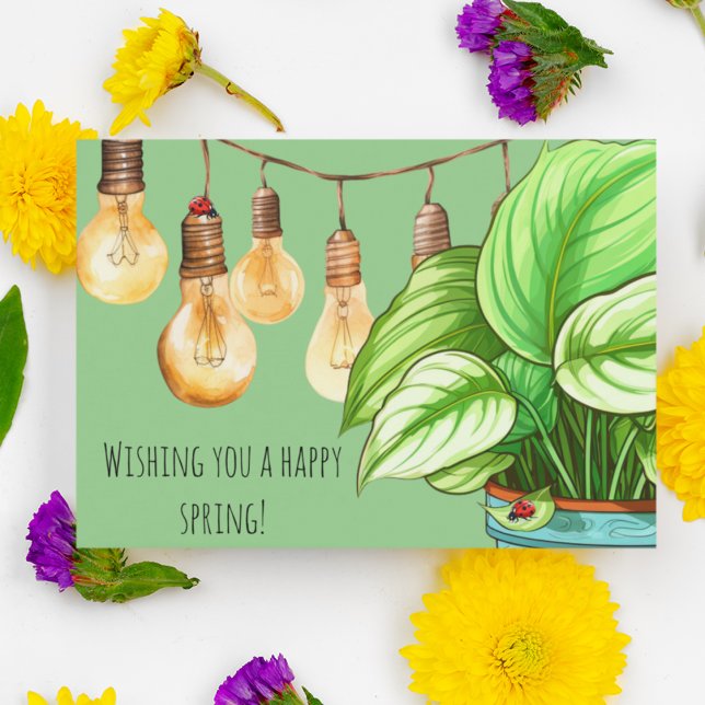 Cartão Postal De Convite Hosta Plant e Ladybugs (Personalize this Happy Spring postcard with plants and ladybugs.  Add your message and enjoy! )