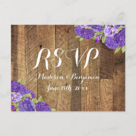Cartão Postal De Convite Hydrangea Barn Wood Casamento RSVP Postcard2