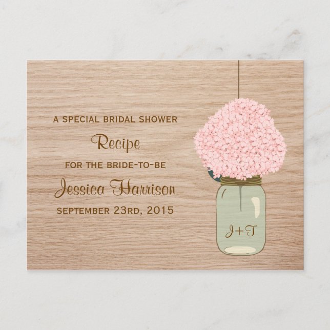 Cartão Postal De Convite Hydrangea Rosa Esmagada e Chá de panela de Jar Mas (Frente)