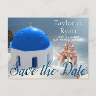 Cartão Postal De Convite Igreja de Santorini ao Sol da Tarde.