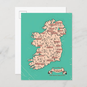 Cartão Postal De Convite Illustrated Travel map of Ireland