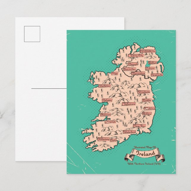 Cartão Postal De Convite Illustrated Travel map of Ireland (Frente/Verso)