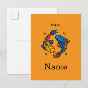 Cartão Postal De Convite Ilustração de Peixe de Desenho Animado do Signo de